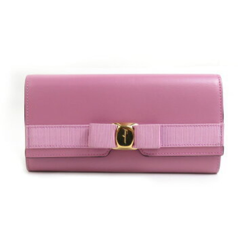 Salvatore Ferragamo Vara Ribbon Leather Long Wallet Purple - Picture 1 of 5